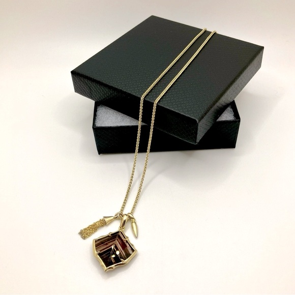 Kendra Scott Long Gold Necklace with Rutile Quartz Leaf Pendant - Picture 2 of 5